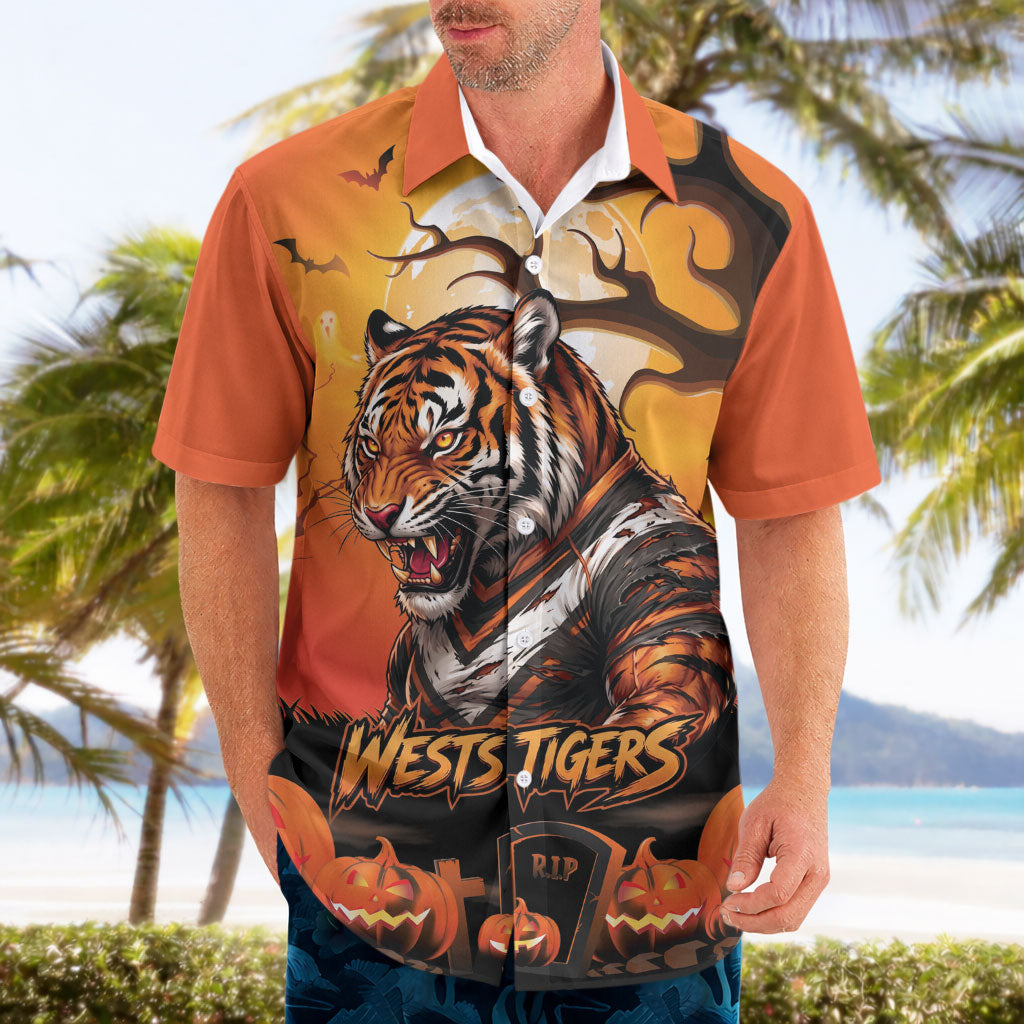 Custom Halloween Wests Tigers Hawaiian Shirt Spooky Australia Mascot Rugby