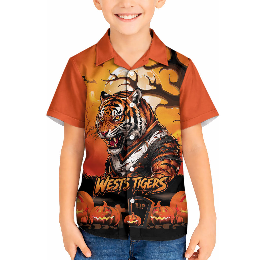 Custom Halloween Wests Tigers Hawaiian Shirt Spooky Australia Mascot Rugby