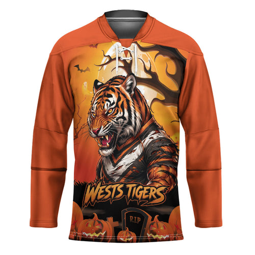 Custom Halloween Wests Tigers Hockey Jersey Spooky Australia Mascot Rugby