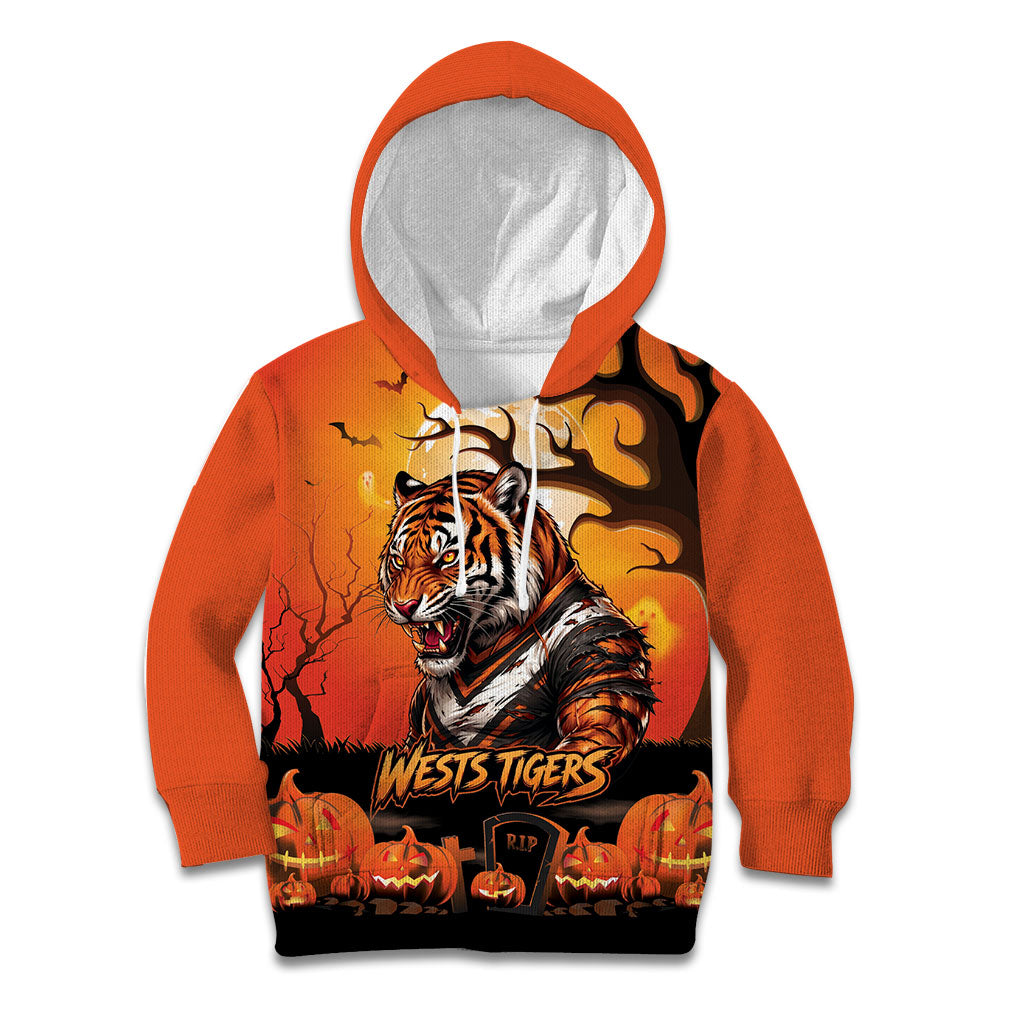 Custom Halloween Wests Tigers Kid Hoodie Spooky Australia Mascot Rugby
