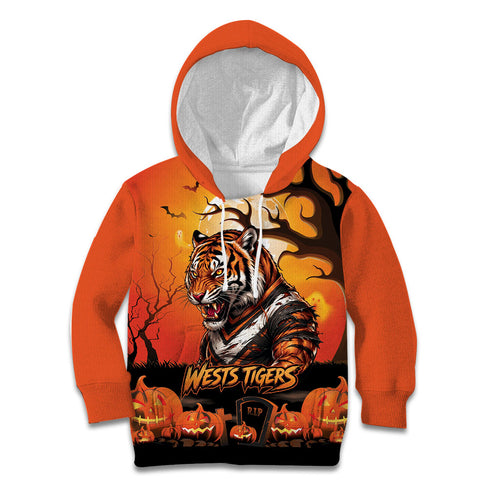 Custom Halloween Wests Tigers Kid Hoodie Spooky Australia Mascot Rugby