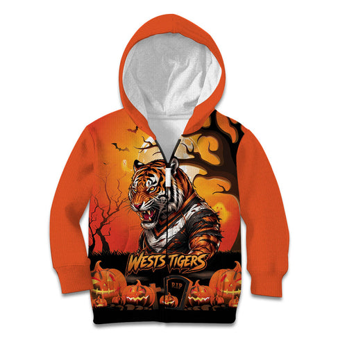 Custom Halloween Wests Tigers Kid Hoodie Spooky Australia Mascot Rugby