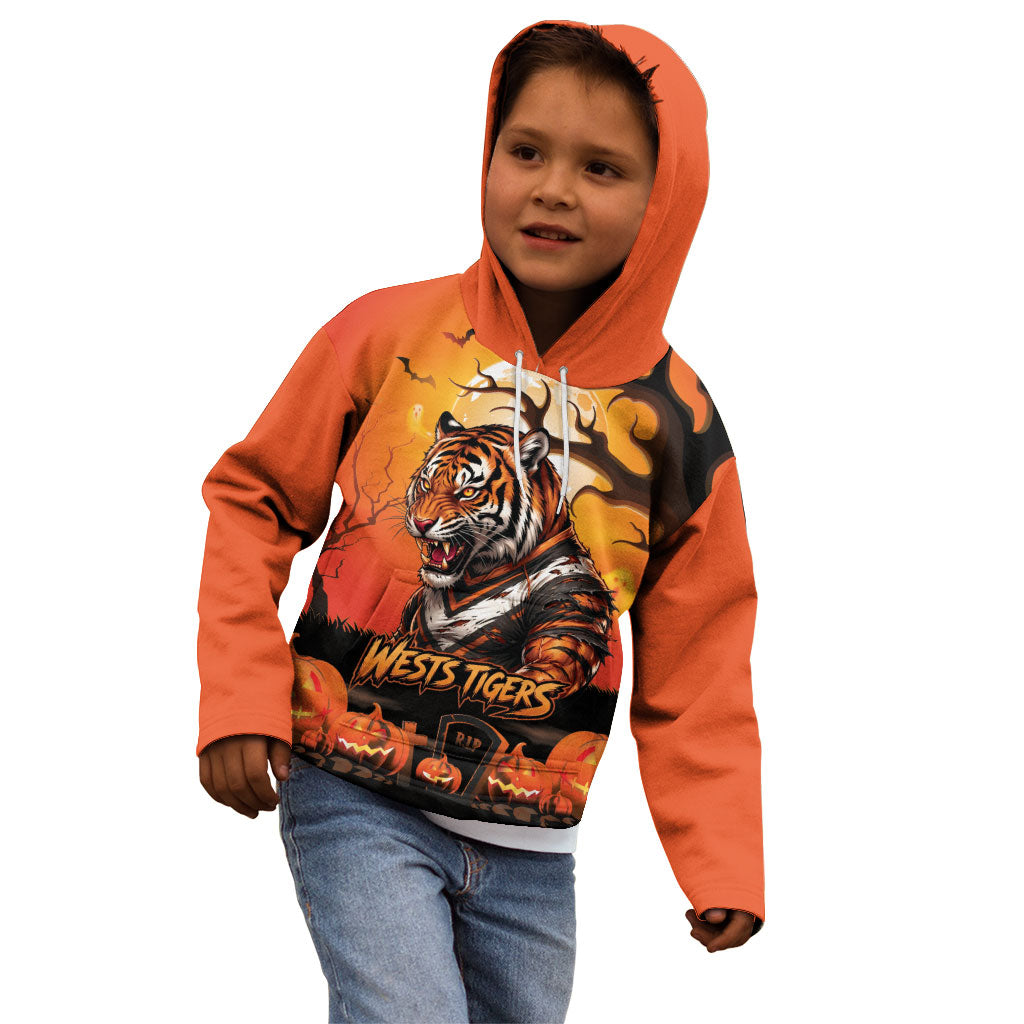Custom Halloween Wests Tigers Kid Hoodie Spooky Australia Mascot Rugby