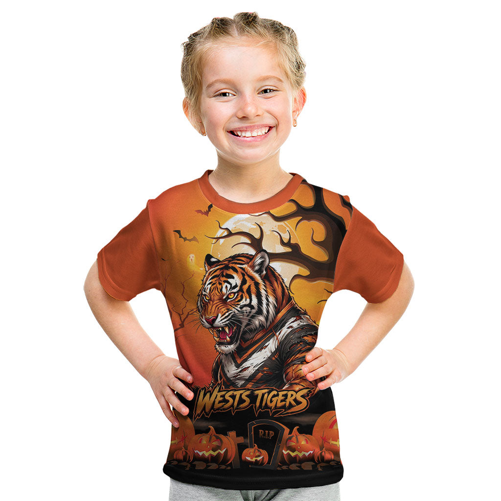 Custom Halloween Wests Tigers Kid T Shirt Spooky Australia Mascot Rugby