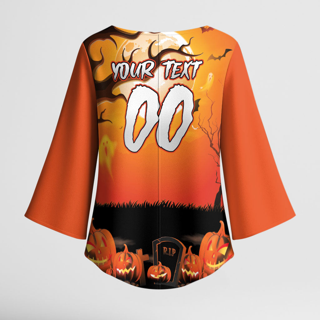 Custom Halloween Wests Tigers Kimono Sleeve Blouse Spooky Australia Mascot Rugby