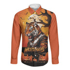 Custom Halloween Wests Tigers Long Sleeve Button Shirt Spooky Australia Mascot Rugby