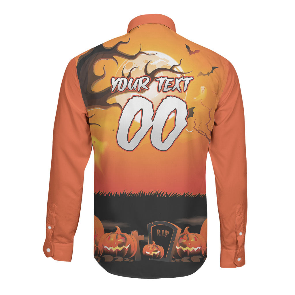 Custom Halloween Wests Tigers Long Sleeve Button Shirt Spooky Australia Mascot Rugby