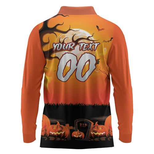 Custom Halloween Wests Tigers Long Sleeve Polo Shirt Spooky Australia Mascot Rugby