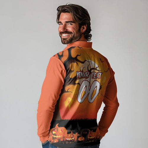 Custom Halloween Wests Tigers Long Sleeve Polo Shirt Spooky Australia Mascot Rugby
