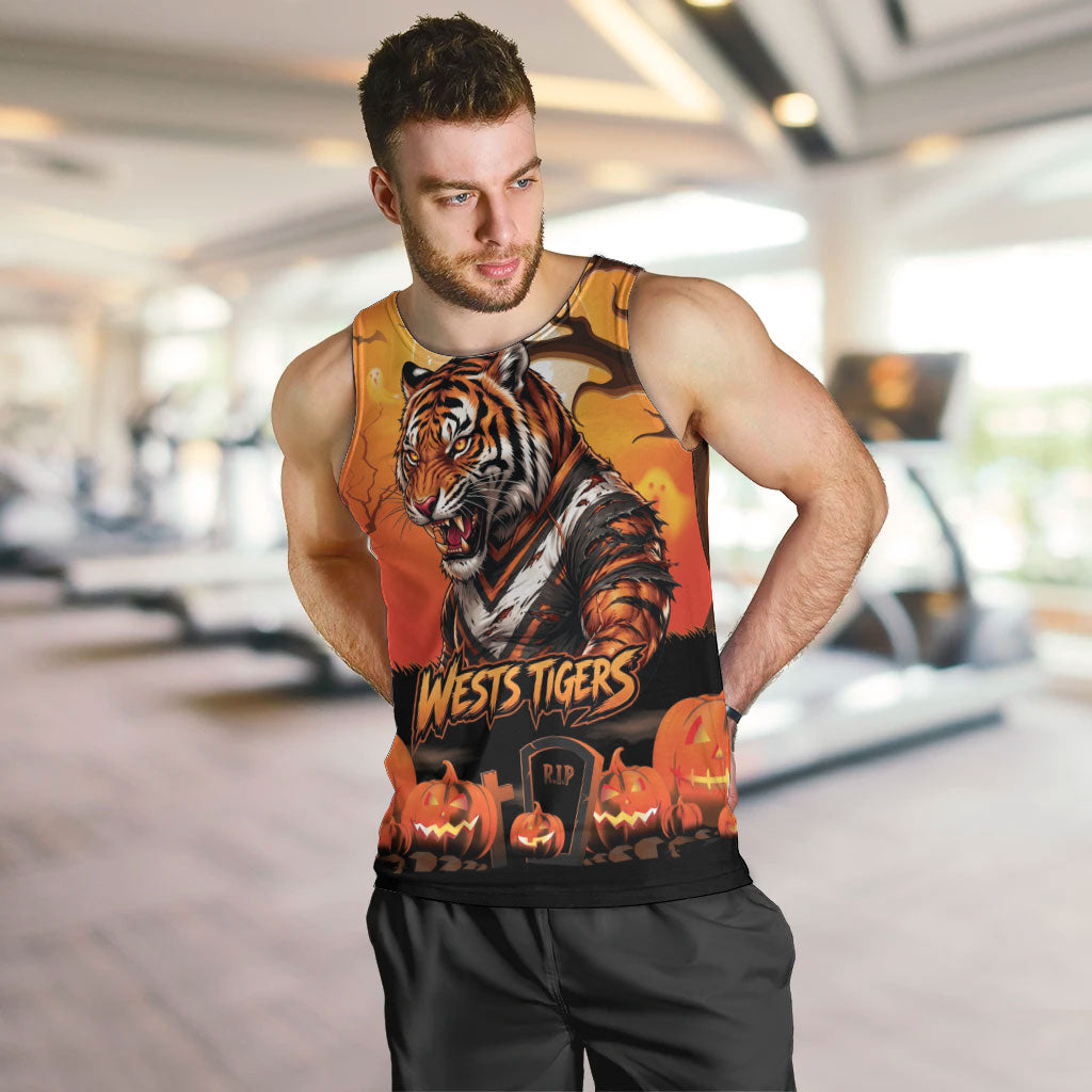 Custom Halloween Wests Tigers Men Tank Top Spooky Australia Mascot Rugby