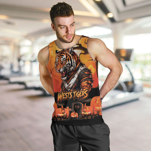 Custom Halloween Wests Tigers Men Tank Top Spooky Australia Mascot Rugby