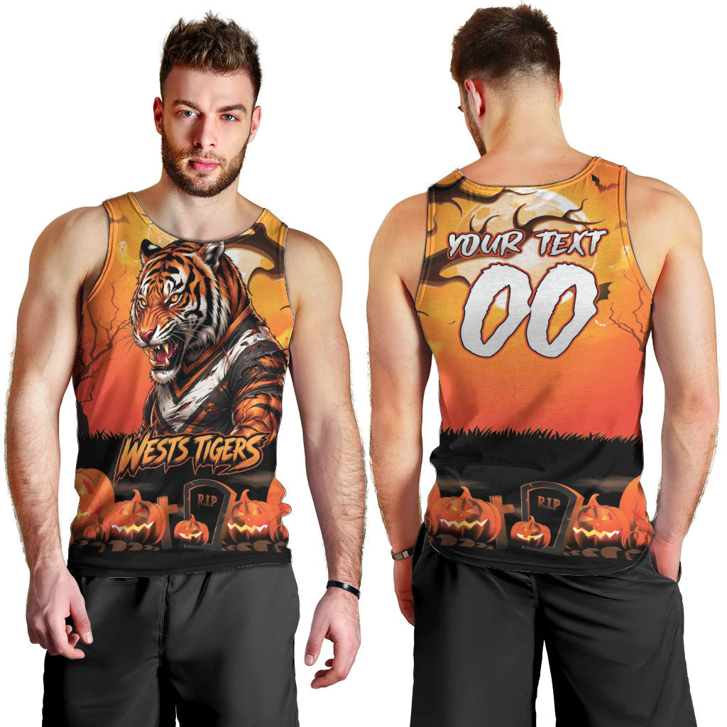Custom Halloween Wests Tigers Men Tank Top Spooky Australia Mascot Rugby