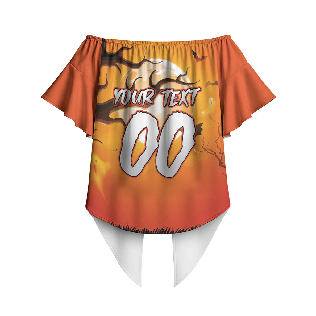 Custom Halloween Wests Tigers Off Shoulder Wrap Waist Top Spooky Australia Mascot Rugby