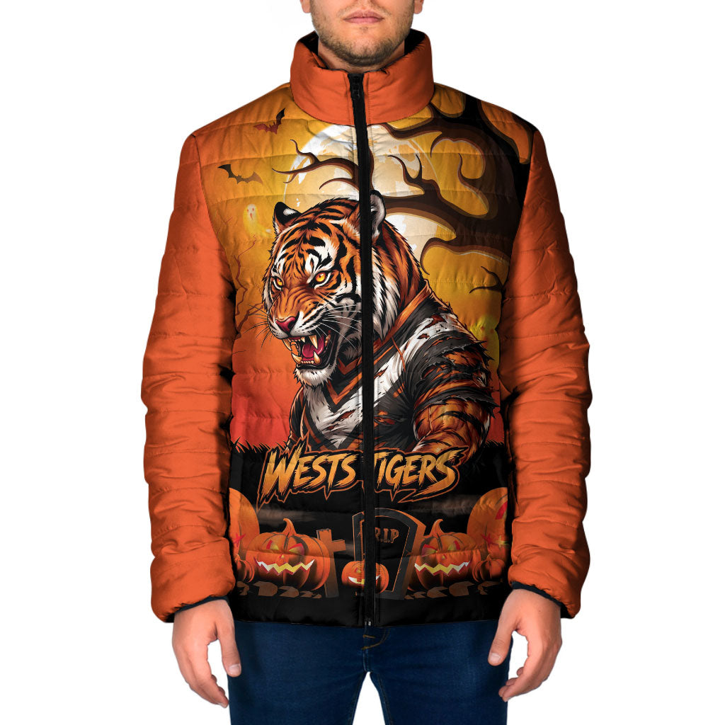 Custom Halloween Wests Tigers Padded Jacket Spooky Australia Mascot Rugby