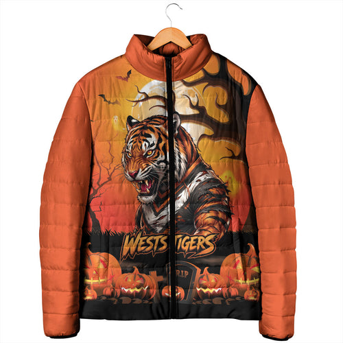 Custom Halloween Wests Tigers Padded Jacket Spooky Australia Mascot Rugby
