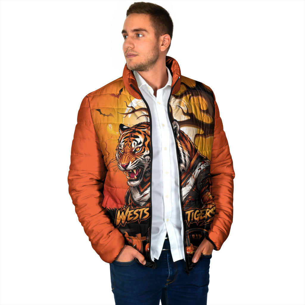 Custom Halloween Wests Tigers Padded Jacket Spooky Australia Mascot Rugby
