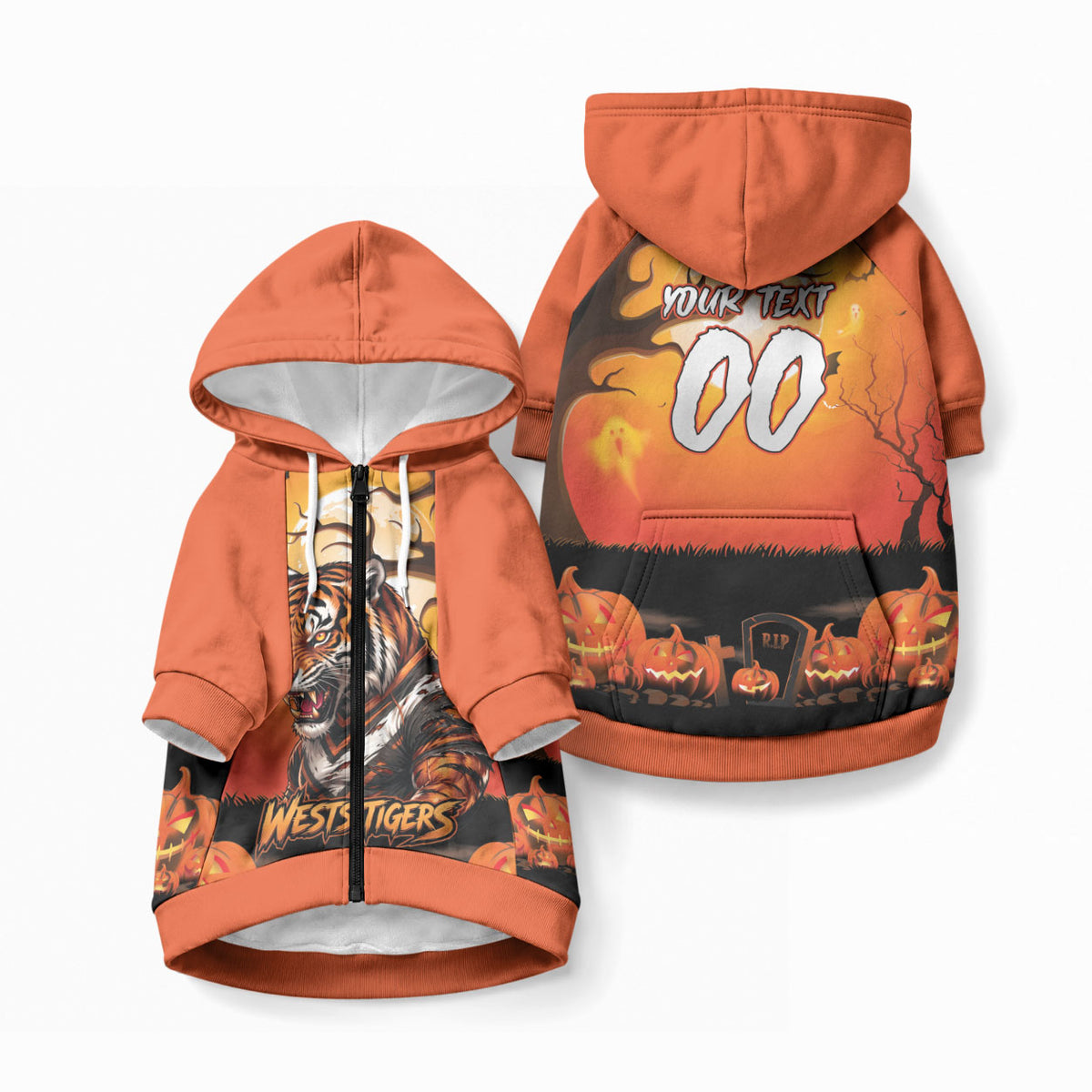 Custom Halloween Wests Tigers Pet Hoodie Spooky Australia Mascot Rugby