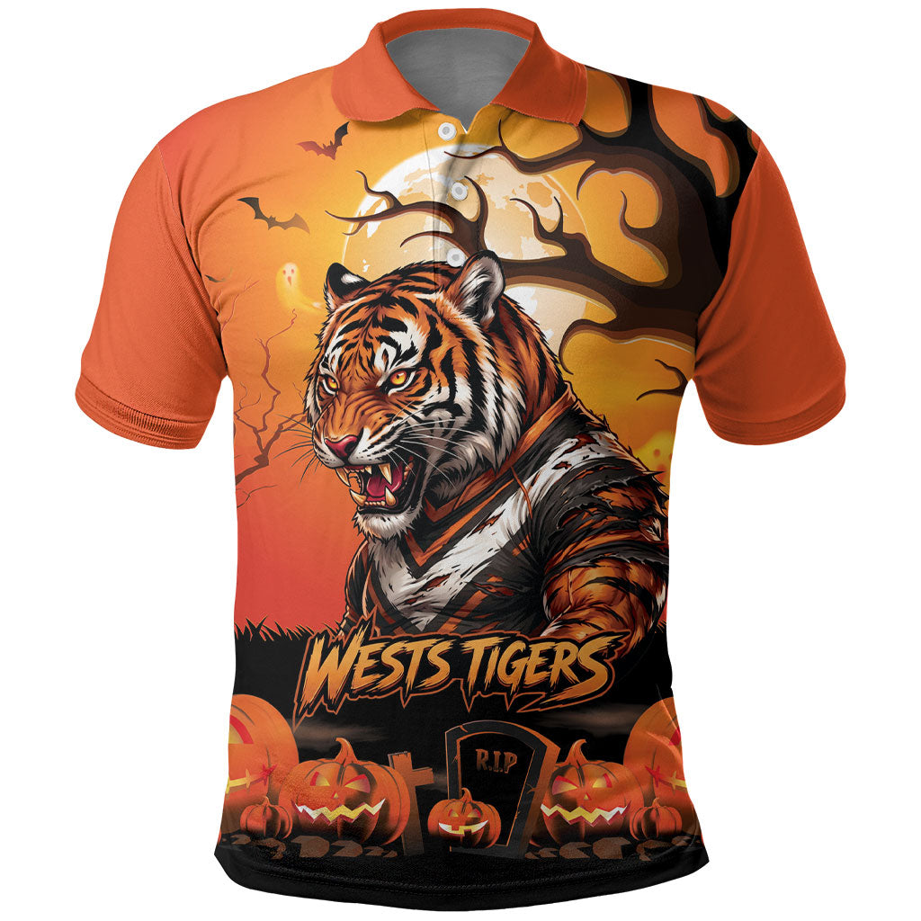Custom Halloween Wests Tigers Polo Shirt Spooky Australia Mascot Rugby