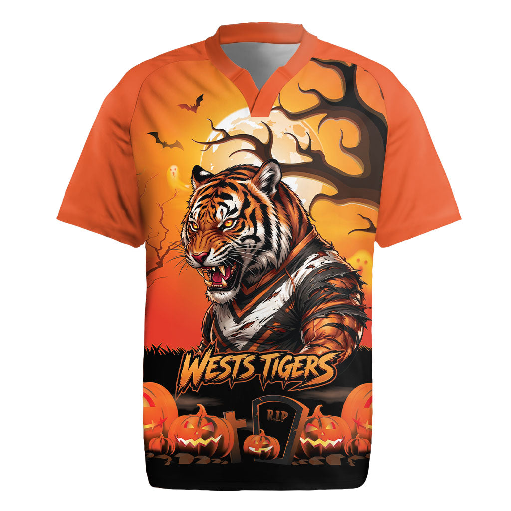 Custom Halloween Wests Tigers Rugby Jersey Spooky Australia Mascot Rugby
