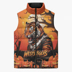 Custom Halloween Wests Tigers Sleeveless Puffer Jacket Spooky Australia Mascot Rugby