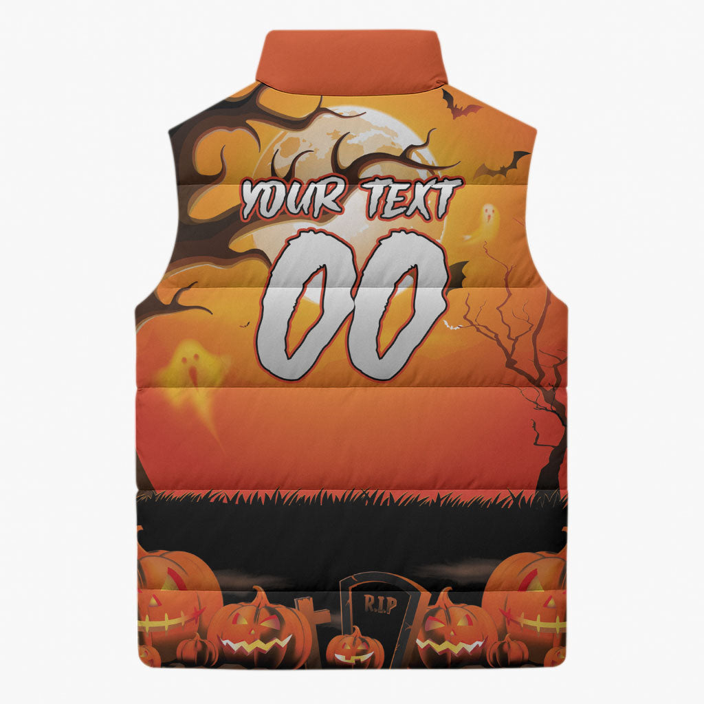 Custom Halloween Wests Tigers Sleeveless Puffer Jacket Spooky Australia Mascot Rugby