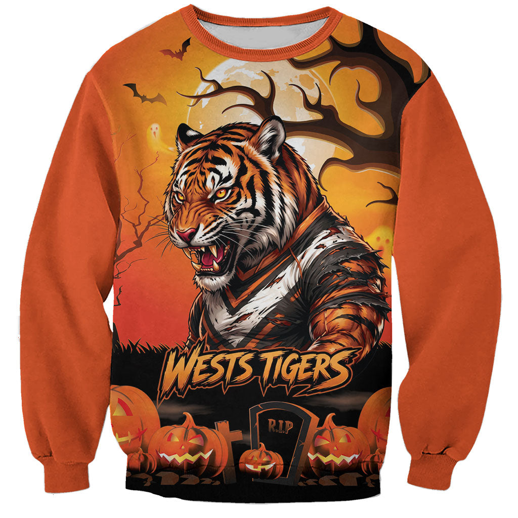 Custom Halloween Wests Tigers Sweatshirt Spooky Australia Mascot Rugby