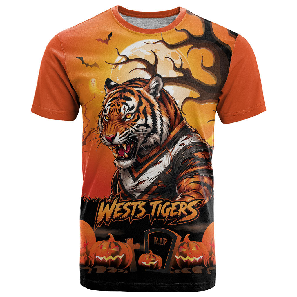 Custom Halloween Wests Tigers T Shirt Spooky Australia Mascot Rugby