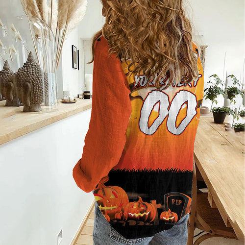 Custom Halloween Wests Tigers Women Casual Shirt Spooky Australia Mascot Rugby