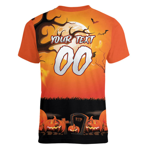Custom Halloween Wests Tigers Women V-Neck T-Shirt Spooky Australia Mascot Rugby