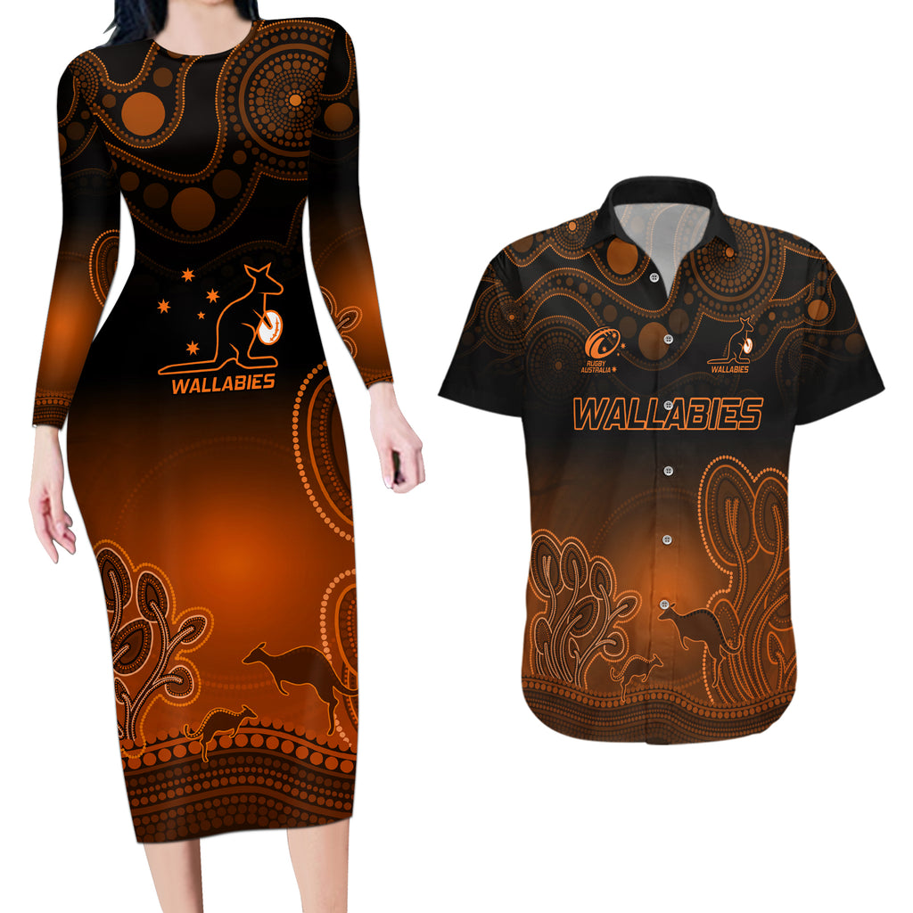custom-australia-wallabies-rugby-couples-matching-long-sleeve-bodycon-dress-and-hawaiian-shirt-the-starry-night-indigenous
