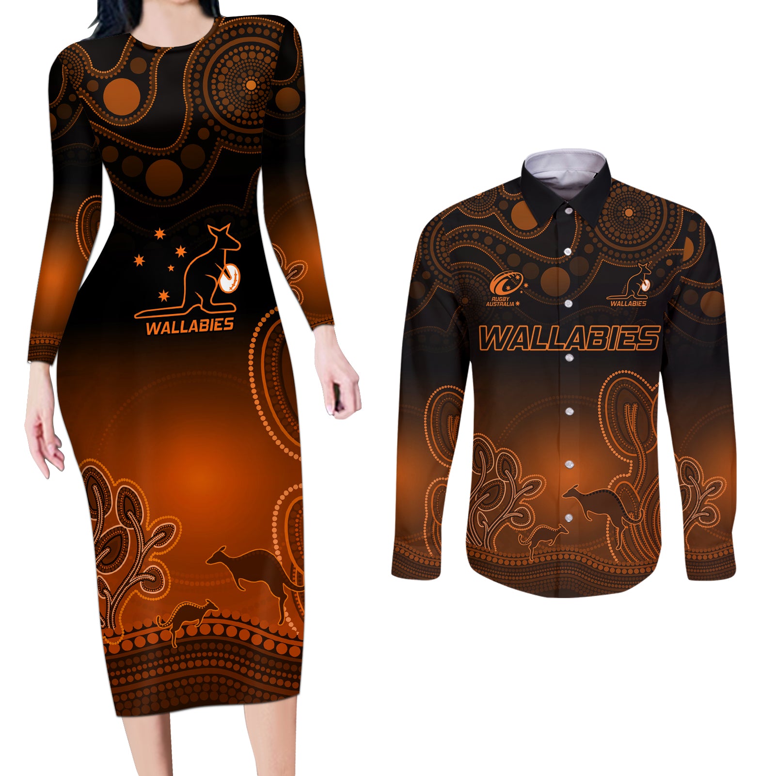custom-australia-wallabies-rugby-couples-matching-long-sleeve-bodycon-dress-and-long-sleeve-button-shirt-the-starry-night-indigenous
