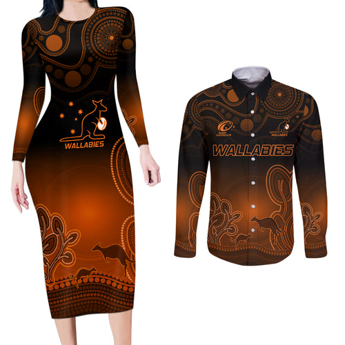 custom-australia-wallabies-rugby-couples-matching-long-sleeve-bodycon-dress-and-long-sleeve-button-shirt-the-starry-night-indigenous