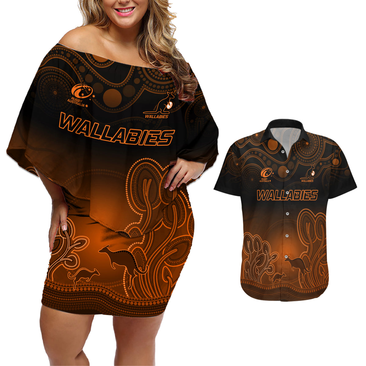 custom-australia-wallabies-rugby-couples-matching-off-shoulder-short-dress-and-hawaiian-shirt-the-starry-night-indigenous