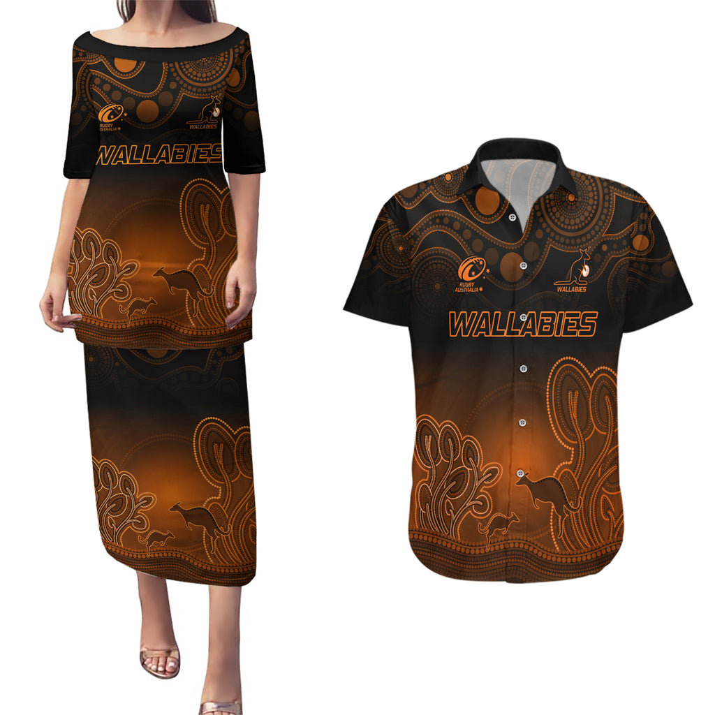 custom-australia-wallabies-rugby-couples-matching-puletasi-dress-and-hawaiian-shirt-the-starry-night-indigenous
