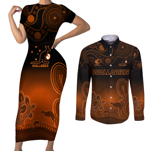 custom-australia-wallabies-rugby-couples-matching-short-sleeve-bodycon-dress-and-long-sleeve-button-shirt-the-starry-night-indigenous