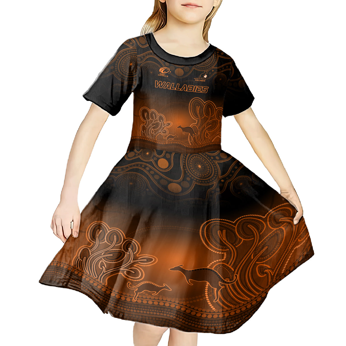 custom-australia-wallabies-rugby-kid-short-sleeve-dress-the-starry-night-indigenous