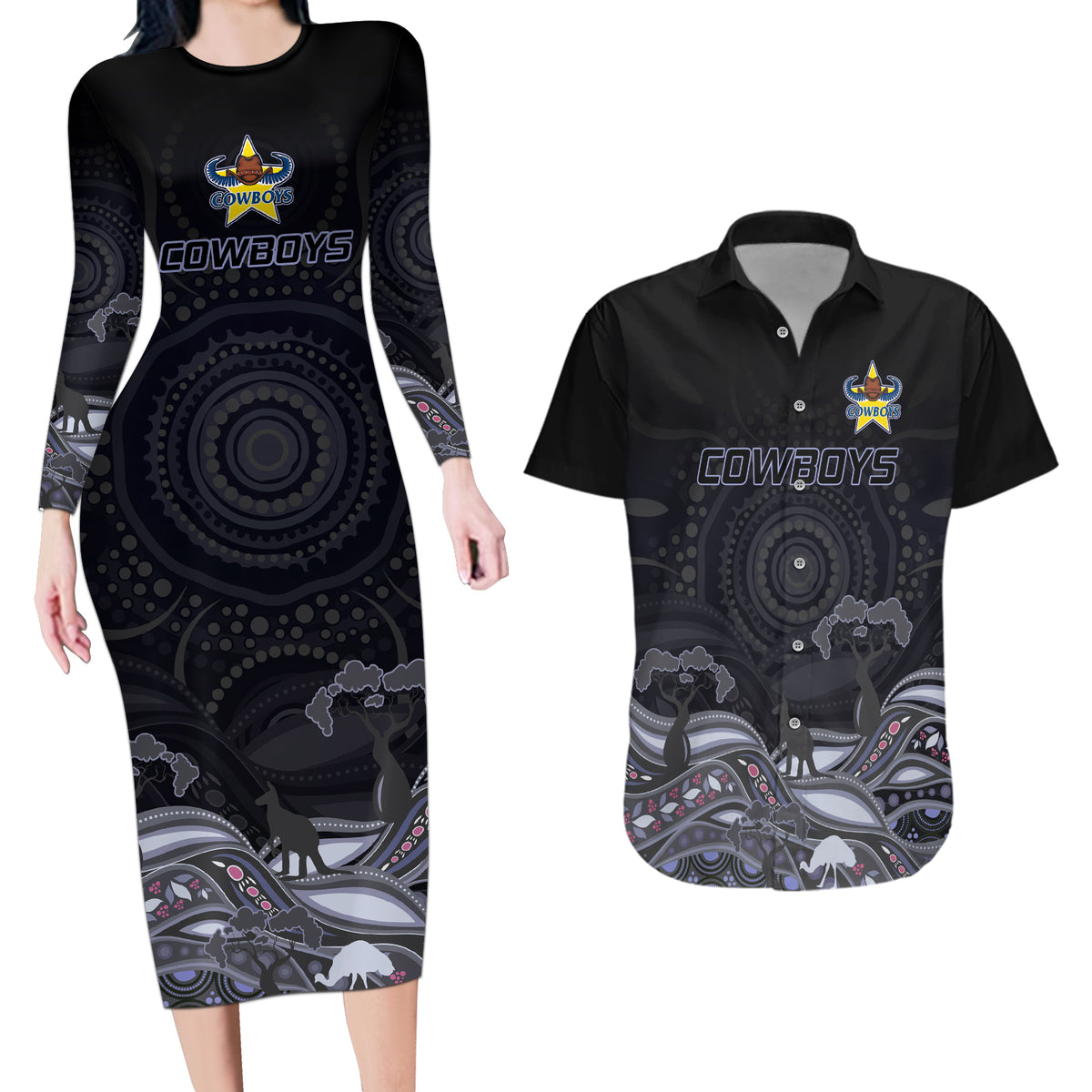 custom-cowboys-rugby-couples-matching-long-sleeve-bodycon-dress-and-hawaiian-shirt-the-starry-night-indigenous