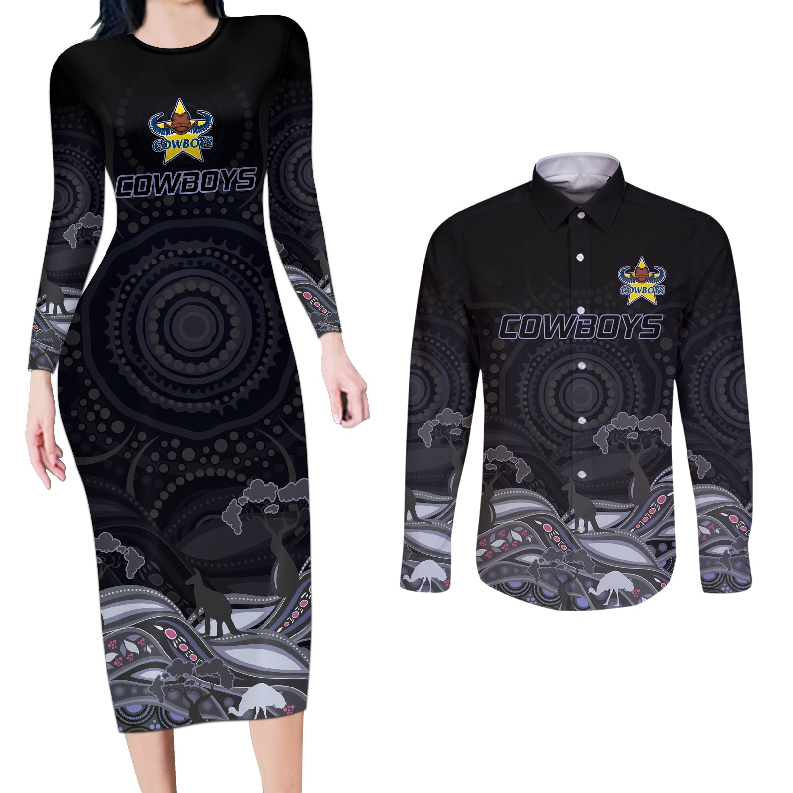 custom-cowboys-rugby-couples-matching-long-sleeve-bodycon-dress-and-long-sleeve-button-shirt-the-starry-night-indigenous