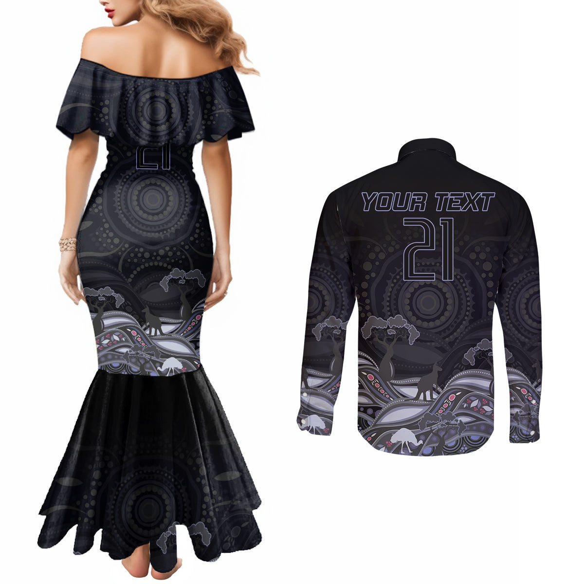 custom-cowboys-rugby-couples-matching-mermaid-dress-and-long-sleeve-button-shirt-the-starry-night-indigenous
