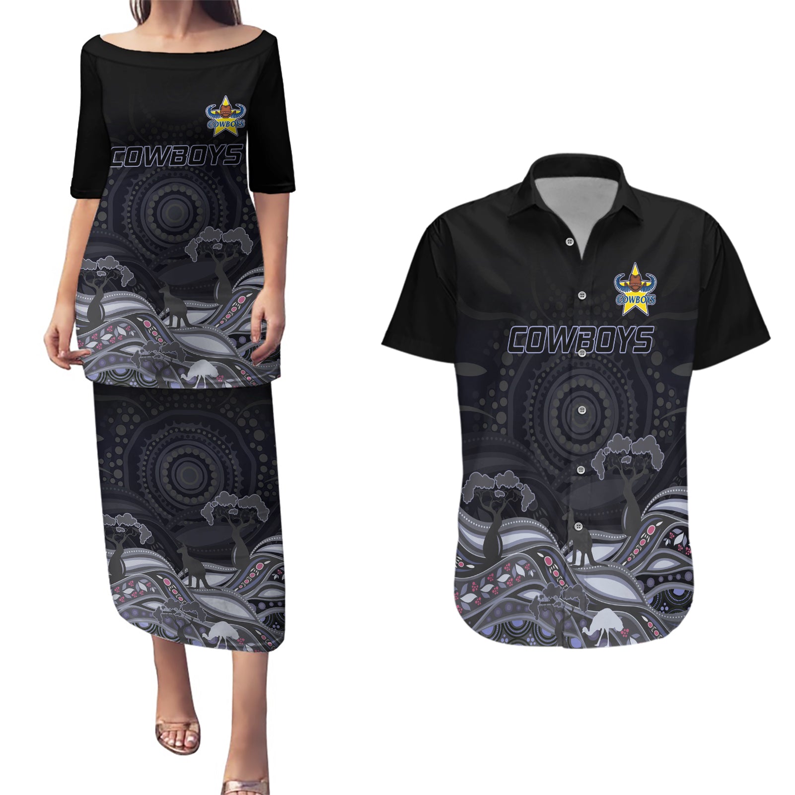 custom-cowboys-rugby-couples-matching-puletasi-dress-and-hawaiian-shirt-the-starry-night-indigenous