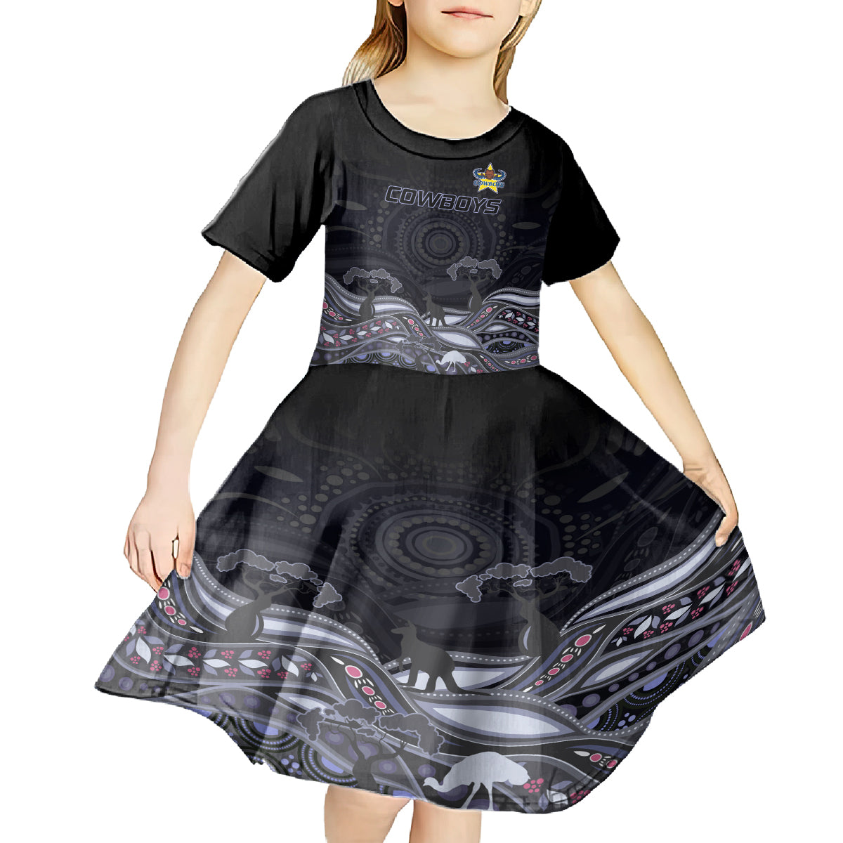 custom-cowboys-rugby-kid-short-sleeve-dress-the-starry-night-indigenous