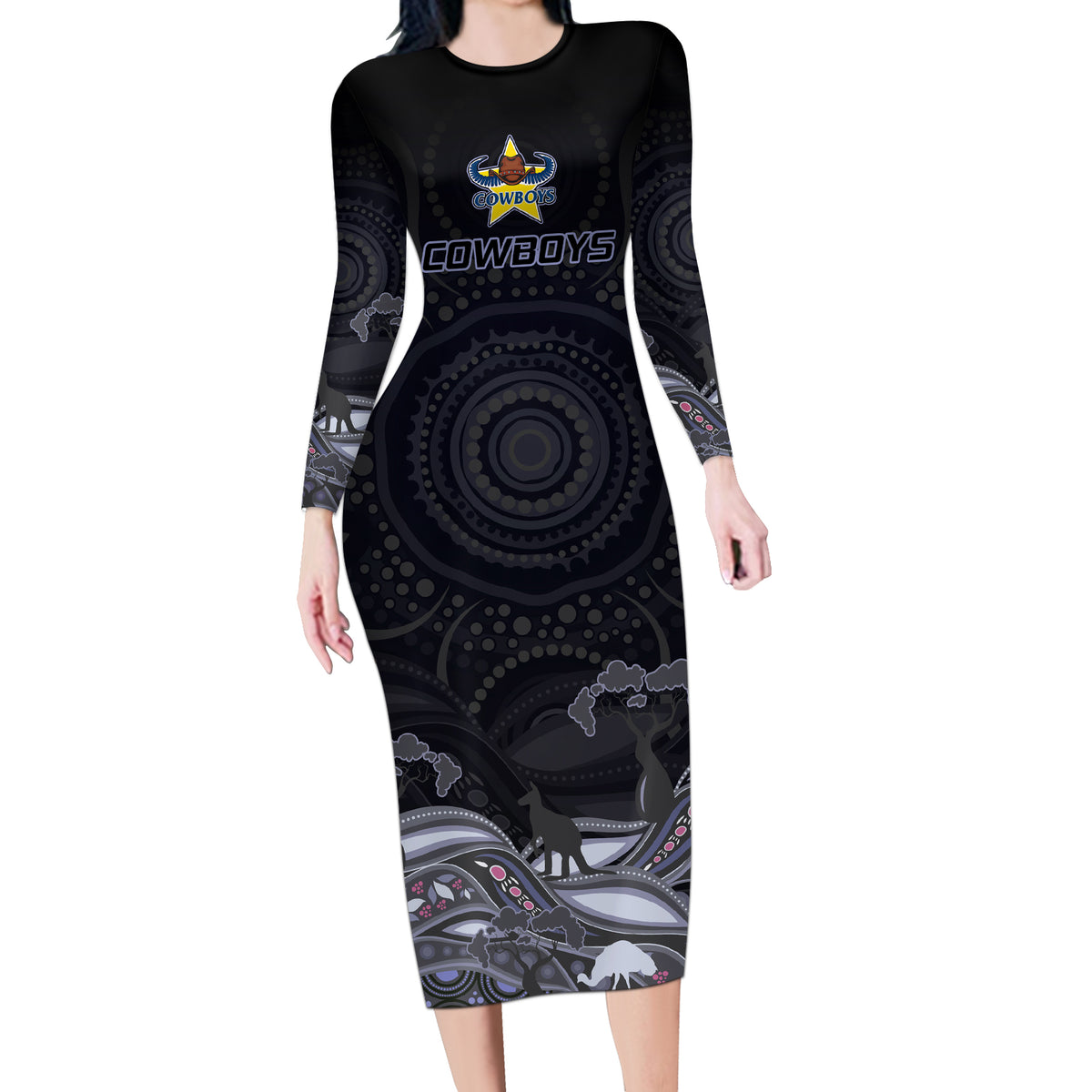 custom-cowboys-rugby-long-sleeve-bodycon-dress-the-starry-night-indigenous