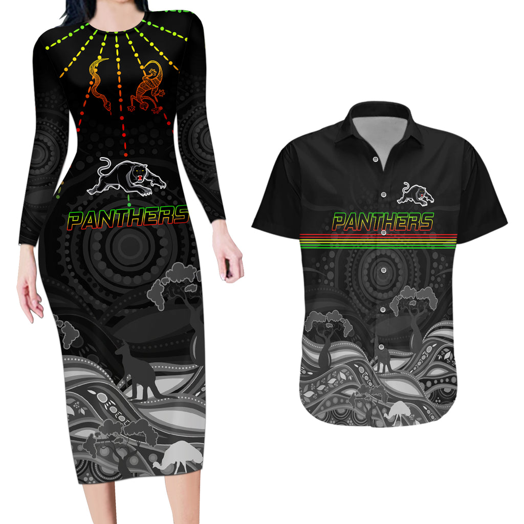 custom-panthers-rugby-couples-matching-long-sleeve-bodycon-dress-and-hawaiian-shirt-the-starry-night-indigenous