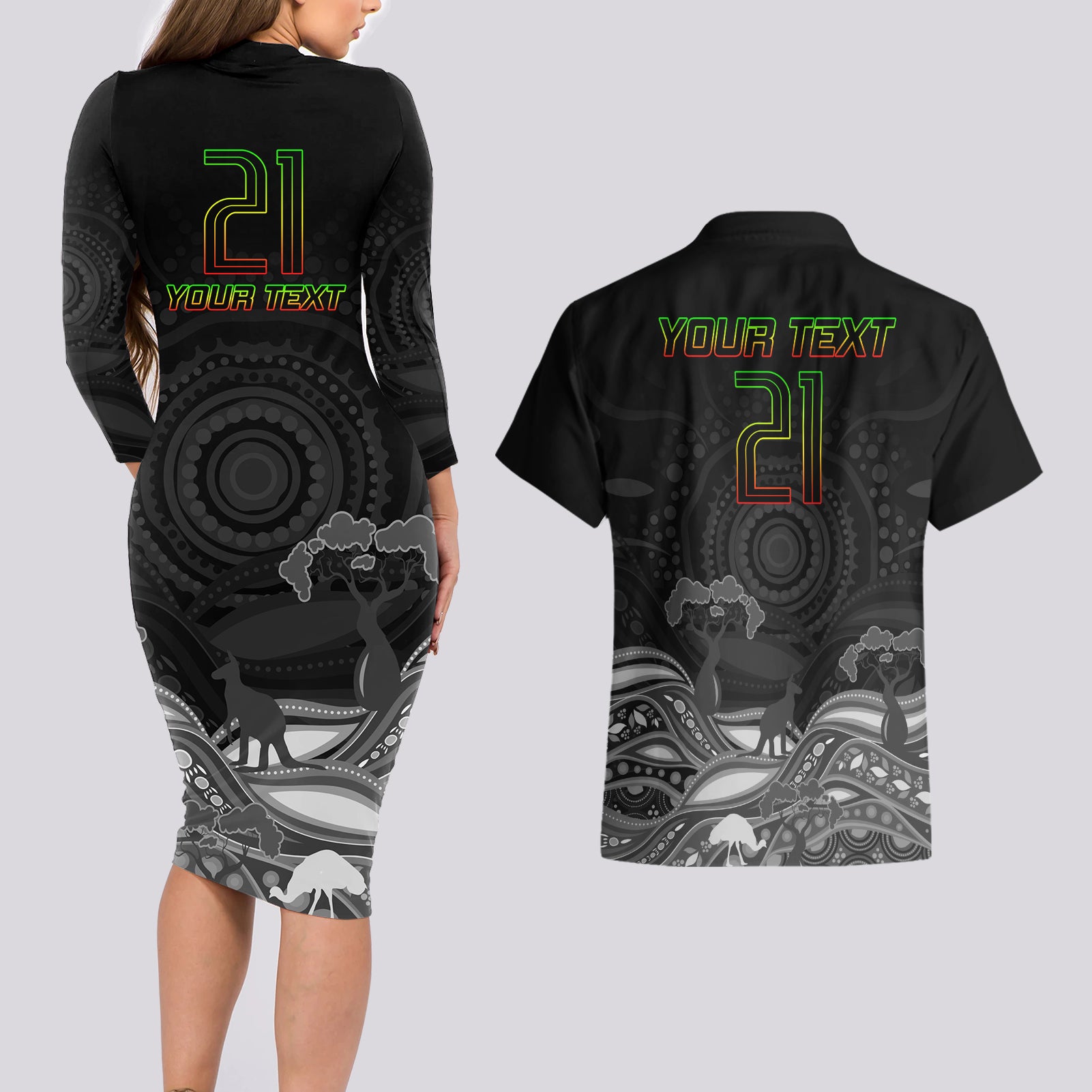 custom-panthers-rugby-couples-matching-long-sleeve-bodycon-dress-and-hawaiian-shirt-the-starry-night-indigenous