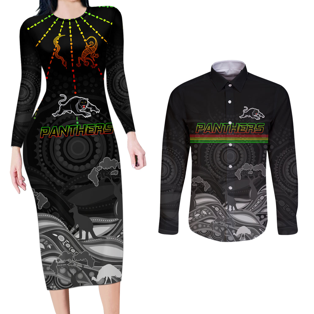custom-panthers-rugby-couples-matching-long-sleeve-bodycon-dress-and-long-sleeve-button-shirt-the-starry-night-indigenous