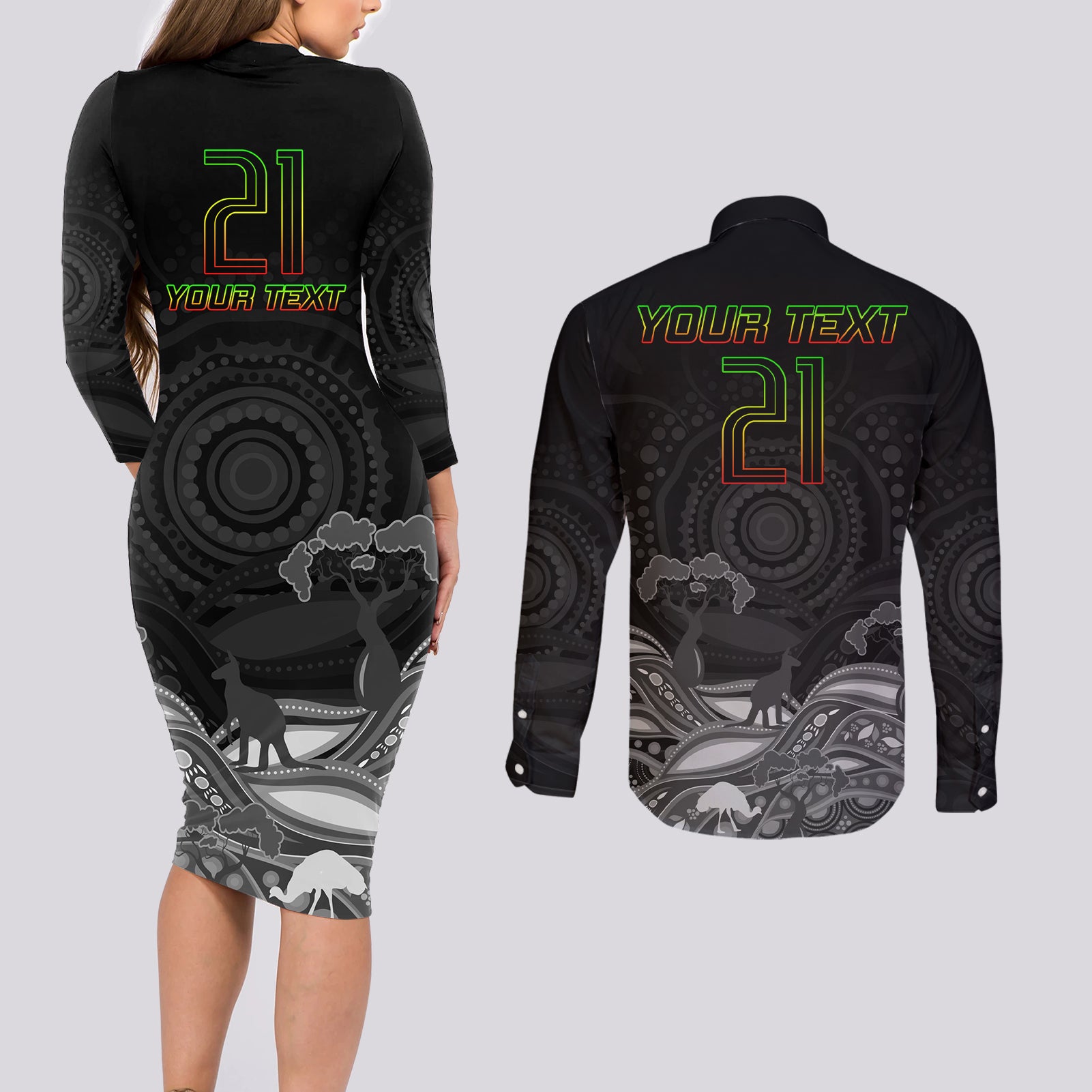 custom-panthers-rugby-couples-matching-long-sleeve-bodycon-dress-and-long-sleeve-button-shirt-the-starry-night-indigenous