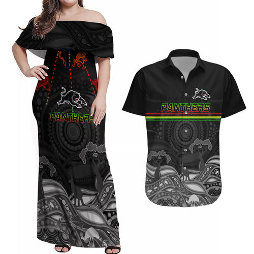 custom-panthers-rugby-couples-matching-off-shoulder-maxi-dress-and-hawaiian-shirt-the-starry-night-indigenous