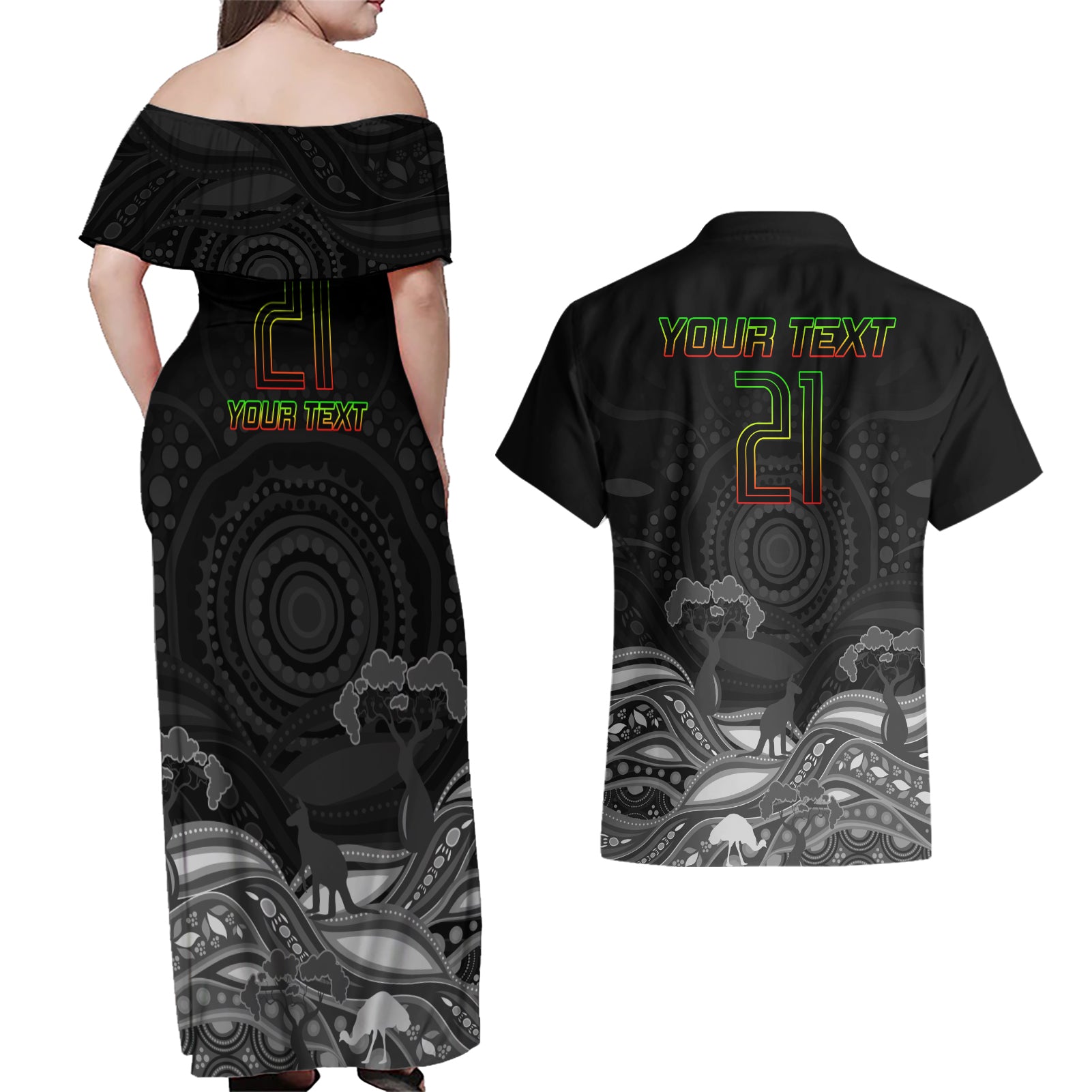 custom-panthers-rugby-couples-matching-off-shoulder-maxi-dress-and-hawaiian-shirt-the-starry-night-indigenous