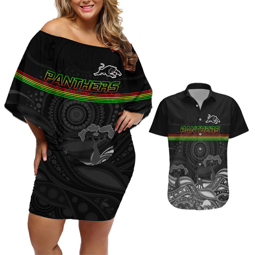 custom-panthers-rugby-couples-matching-off-shoulder-short-dress-and-hawaiian-shirt-the-starry-night-indigenous