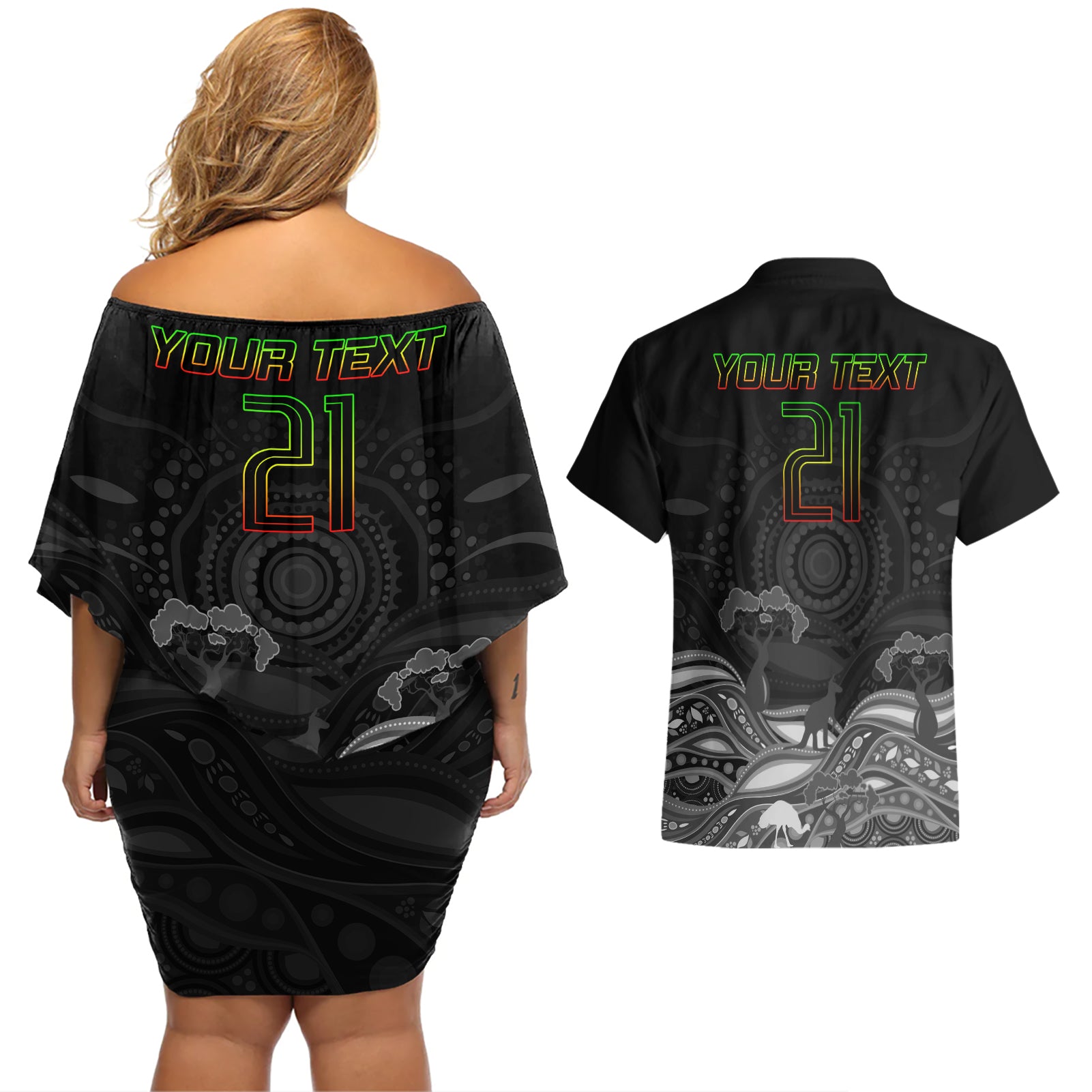 custom-panthers-rugby-couples-matching-off-shoulder-short-dress-and-hawaiian-shirt-the-starry-night-indigenous